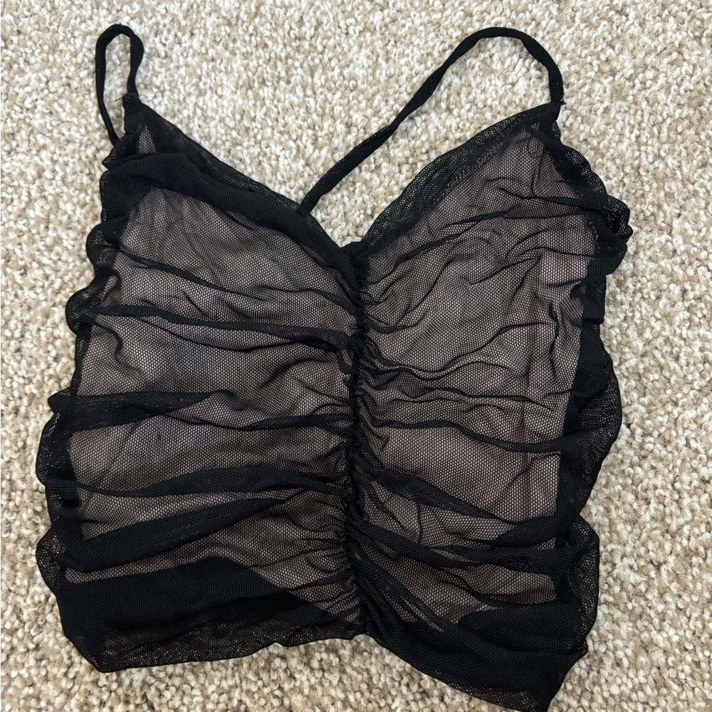 black mesh cross back crop top